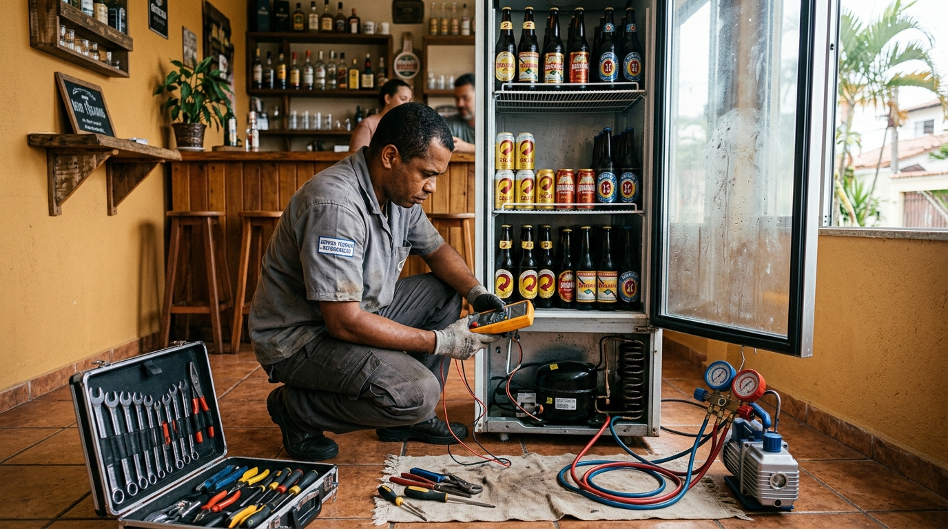 Substituição do termostato de uma cervejeira em Marília‑SP